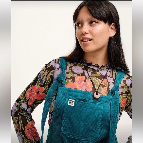 Lucy & Yak Original Organic Corduroy Dungaree Teal Size Medium - Picture 3 of 15